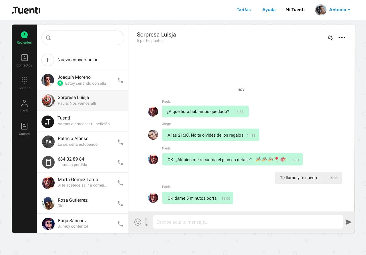 Nuevo diseño en la versión web de Tuenti, con chat y llamadas como funcionalidades principales