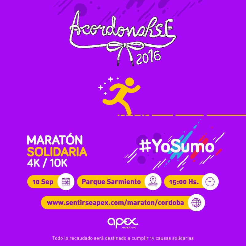 Apex celebrará su sexta Maratón Solidaria Acordonarse